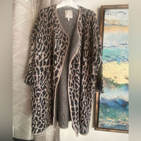 Joie Sweater Womens Sz Small Leopard Print Open Front Wool Mohair Blend Cardigan - Picture 3 of 11